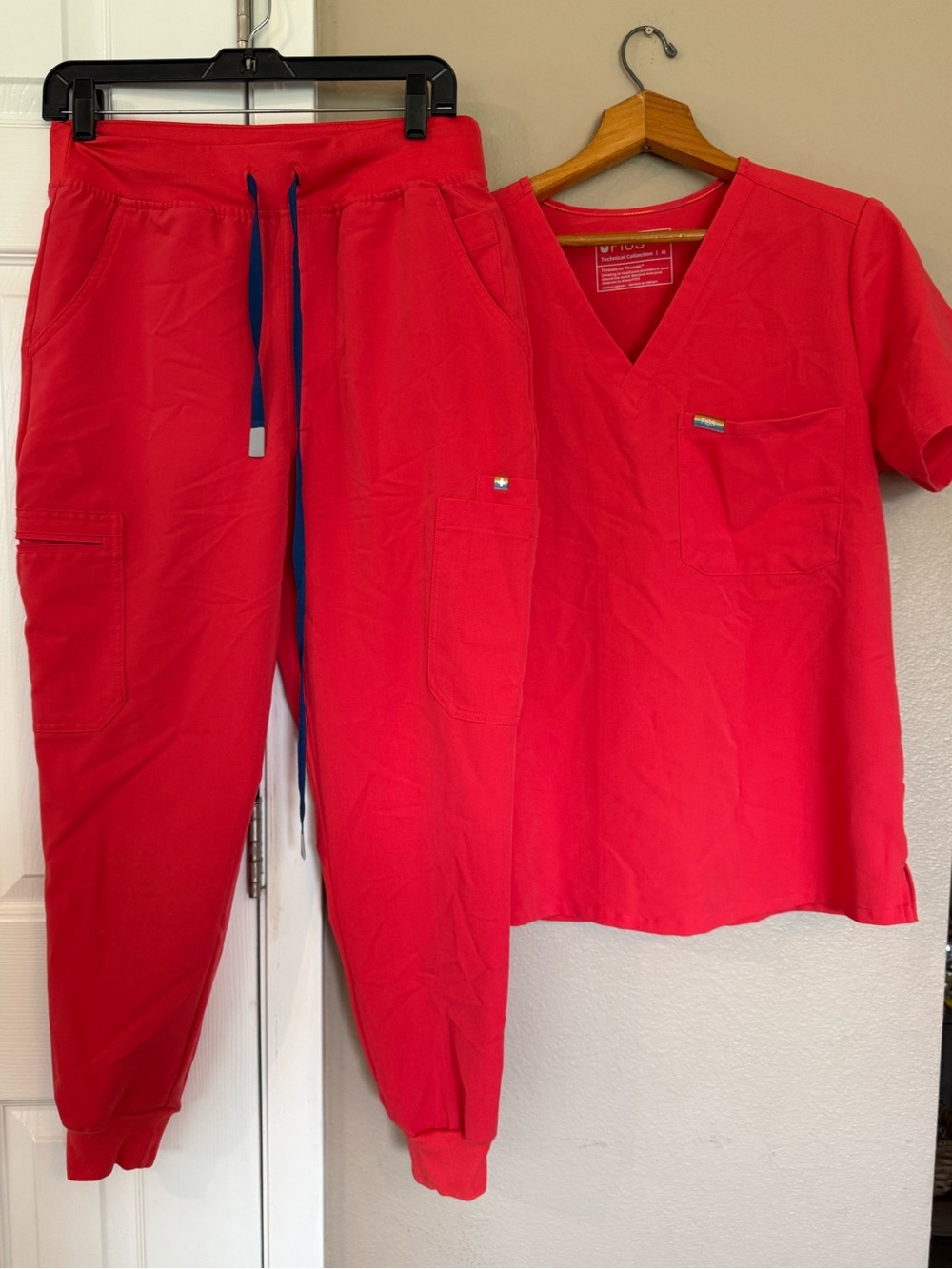 Bright Red Scrub Top & Jogger Set Figs